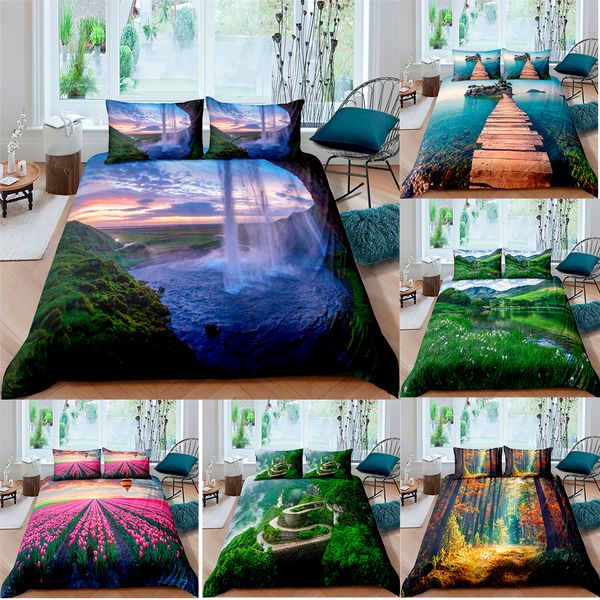 

zeimon beautiful scenery bedding set bed linen floral trees duvet cover with pillowcase 2/3pcs home decor bedclothes