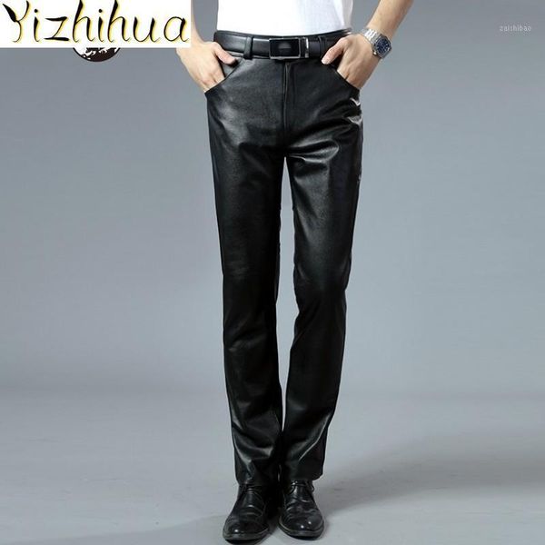 

100% real leather brand motorcycle pants men street casual zip slim fit sheepskin trousers winter business casual pencil pants1, Black