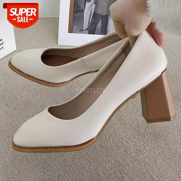 

concise shallow elegant shoes for women genuine leather square toe high heels pumps 2021 party office zapato mujer #rb5z, Black