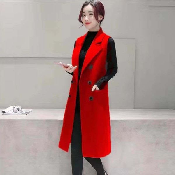 

winter 2021 new fashion women's vests single tempered breasted without sleeves wool coat plus size 4xl y210 e7va, Black;white