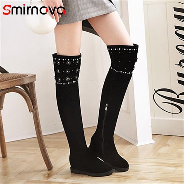 

smirnova fashion ladies flock boots 2020 big size 34-45 over the knee boots popular black zipper thigh high woman