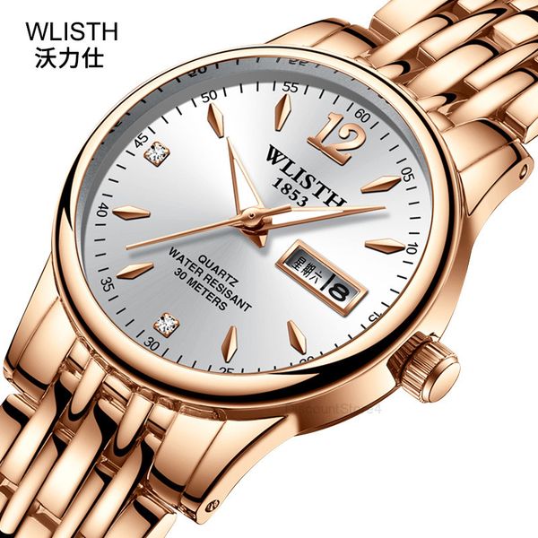 

wlisth / wallace watch steel band double calendar quartz watch luminous waterproof fashion casual small fresh women's watch, Slivery;brown