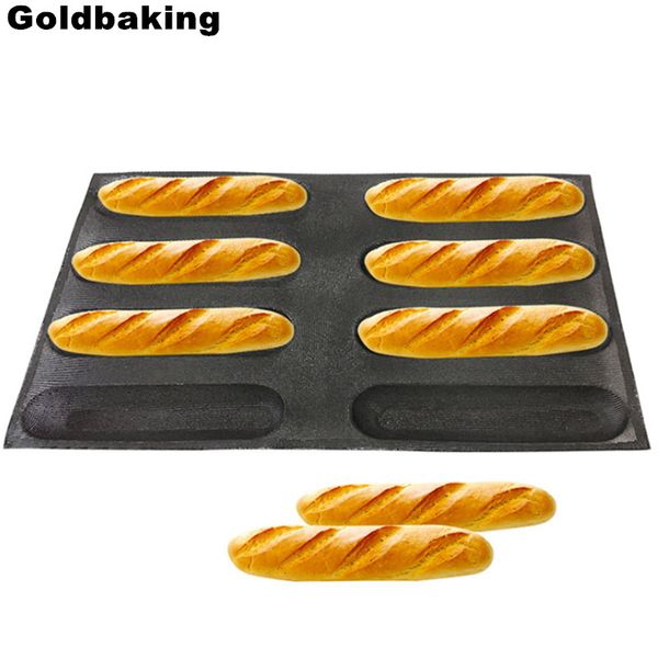 Goldbaking Hot Dog Bun Nicht -Stick Silikonbrot Pfanne perforiertes Fench Brot Formen oval geformt 5 Größe für Option 201023