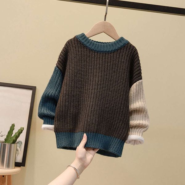 

autumn winter 2020 wear boys' medium sweater and small children's color matching pullover 2rc3, Blue