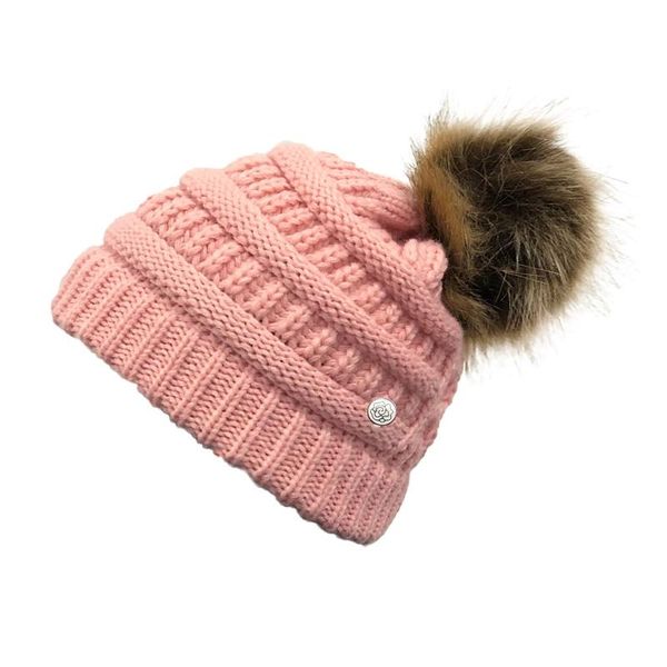 

beanie/skull caps women winter knit criss cross pompom beanie cap with detachable buttons 50pf, Blue;gray