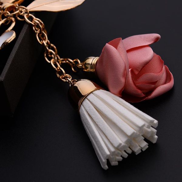 

new pu leather tassel keychain for women crystal flower keyring bag charm for keys porte cle llavero sleutelhanger ch977 h jllyzj, Slivery;golden