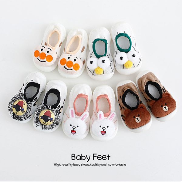 

baby socks with rubber soles floor non-slip cotton cartoon doll socks with bells baby girls boys soft cute boots baby shoes y201009, Black;red