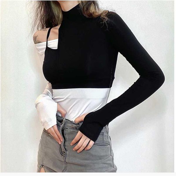 

yoga outfits women's foreign style simple long sleeve outdoor off the shoulder running contrast fitness training clothes1, White;red