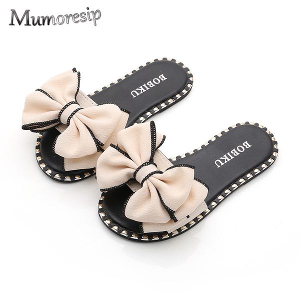 

mumoresip summer sandals slippers for big kids big girl sandals slides with big bow-knot mom-daughter family matching shoes c1002, Black;red