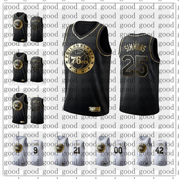 

ben 25 simmons joel 21 embiid philadelphia black white golden edition basketball jersey 76ers al 42 horford allen 3 iverson julius 6 erving