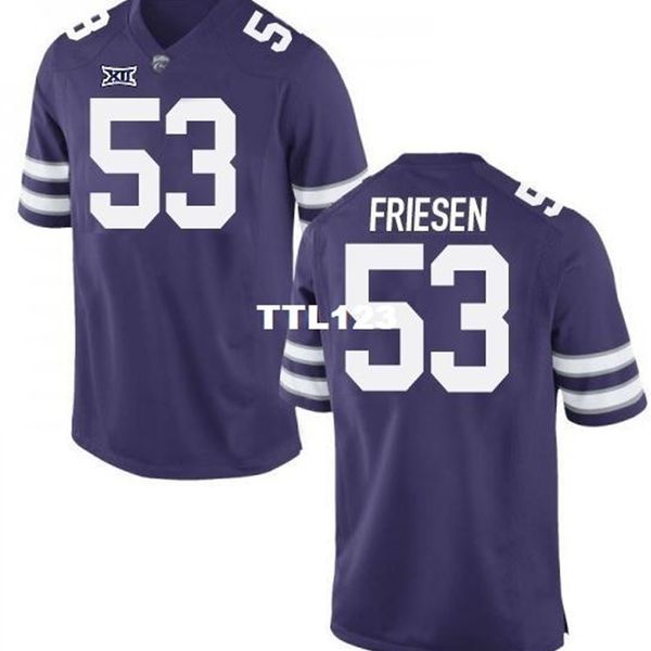 

cusotm 3421 kansas state wildcats jace friesen #53 real full embroidery college jersey size s-4xl or custom any name or number jersey, Black