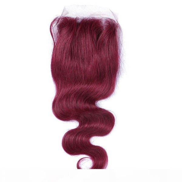 

brazilian 99j# burgundy wine red body wave virgin human hair lace closure middle 3 way part bleached knots with baby hair, Black;brown