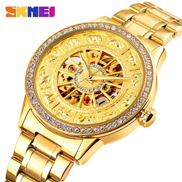 

brand skmei automatic watch men fashion luxury quartz watches business dress bracelet mens clock stainless steel wristwatches, Slivery;brown
