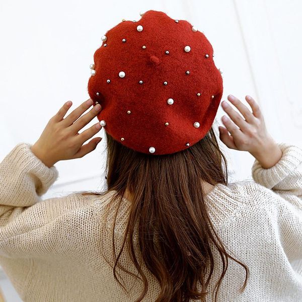 

winter autumn women girls beret hat fashion hats pearl french beret
