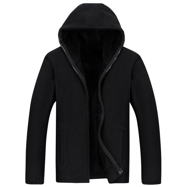 

men hooded casual wool winter thickened warm coat male velvet sweatshirts zipper cardigan man clothing kg-1126, Black