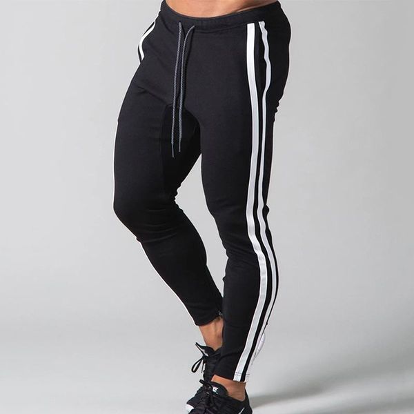 

new jogger pants men casual skinny pencil pants male fashion striped slim fit trousers male tactical drawstring sweatpants hip, Black