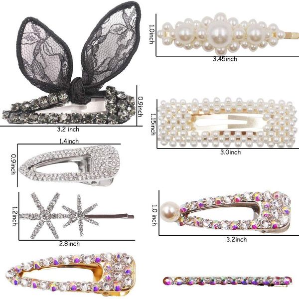 

8pcs colored rhinestones pearl hair clips for women girl hair barrettes vintage hair clip for women lady girl wmtcey, Slivery;white