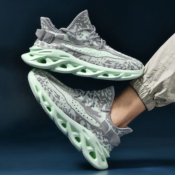 

summer fashion green blade shoes men casual sneakers knit mesh breathable platform sneakers men trainers shoes chaussure homme, Red;white