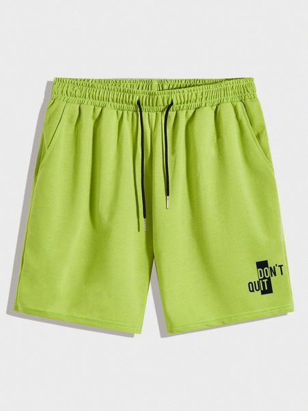 

romwe guys slogan graphic drawstring shorts r7qn#, Black