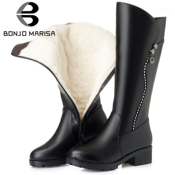 

boots bonjomarisa elegant girl med heel short plush winter fashion mid calf women classic designer shoes woman1, Black