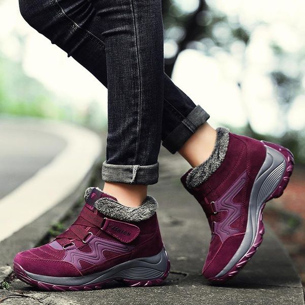 

thicken ankle boots women wedge waterproof boots women 2020 solid plush shoes woman comfortable warm winter shoes, Black