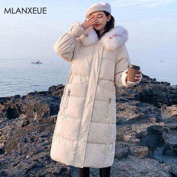 

fur hooded winter long coat women plus size harajuku loose thicken warm female jacket korean parka coats cotton jackets overcoat1, Black
