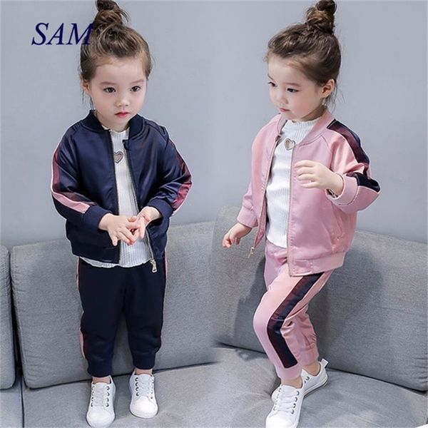 

2019 autumn new girls baseball uniform zipper shirt jacket + trousers sports two-piece clothing sets for chiildren's clothes y200623, White