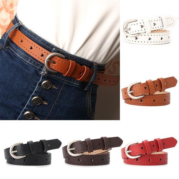 

105cm metal pin buckle female belts black white brown leather women belts heart hollow girls jeans pants ceinture femme, Black;brown