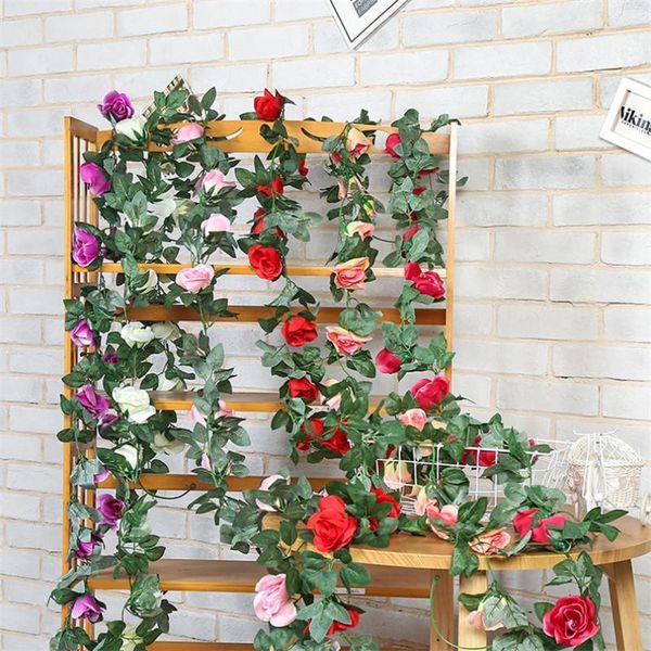 

16/13 heads rose flowers vine artificial rose fake plant leaves artificial vine garland flowers rattan wedding wall decoration1