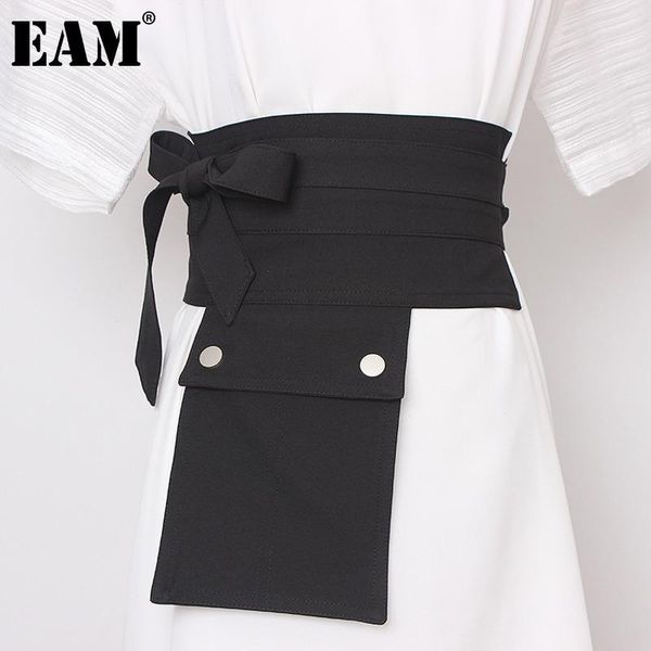 

eam] black pocket split joint long pocket wide belt personality women new fashion tide all-match spring autumn 2020 1y873, Black;brown