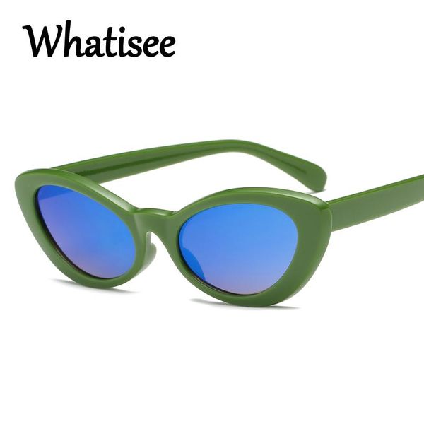 

sunglasses whatisee retro cat eye women ladies brand designer small sun glasses vintage double color green 90s female, White;black