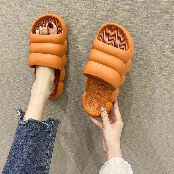 

2022 new women slippers summer fashion thick platform solid color ladies beach soft leisure indoor bathroom anti-slip shoes y220214, Black