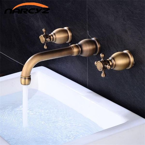 

new style wall mounted dual handle three holes antique/black faucet and cold mixer tap faucet xr8222