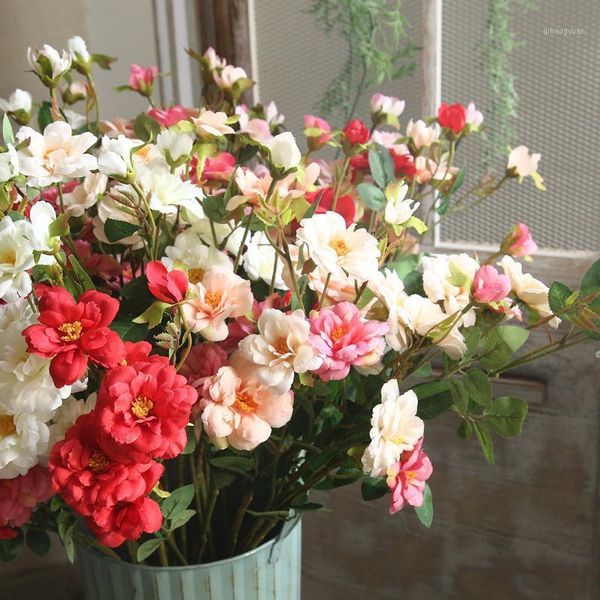 

73cm 7 fork silk rose flower stem simulation chinese rose 6 color for wedding centerpieces decorative artificial flower1
