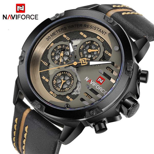 

naviforce mens watches brand luxury 24 hour date quartz man leather sport wrist watch men waterproof clock, Silver