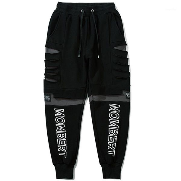 

damage design hip hop sweatpants men letter print cotton full length harem joggers autumn fashion streetwear 2020 casual pants1, Black