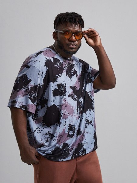 

extended sizes men tie dye print drop shoulder tee s8ir#, White;black