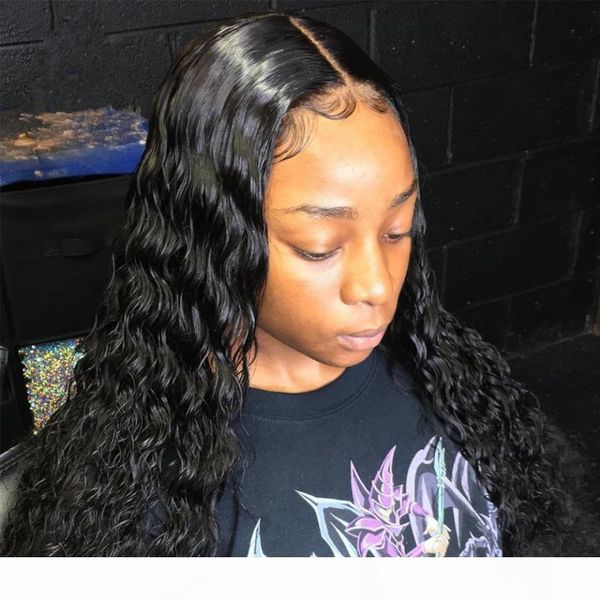 

water wave 13x6 lace front human hair wigs brazilian water curly 5*5 pu silk frontal wigs for black women, Black;brown