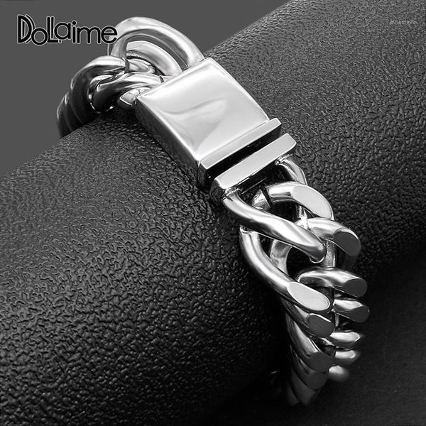 

dolaime party summer trendy men stainless steel silver color two face grinding bracelet b4241, Black