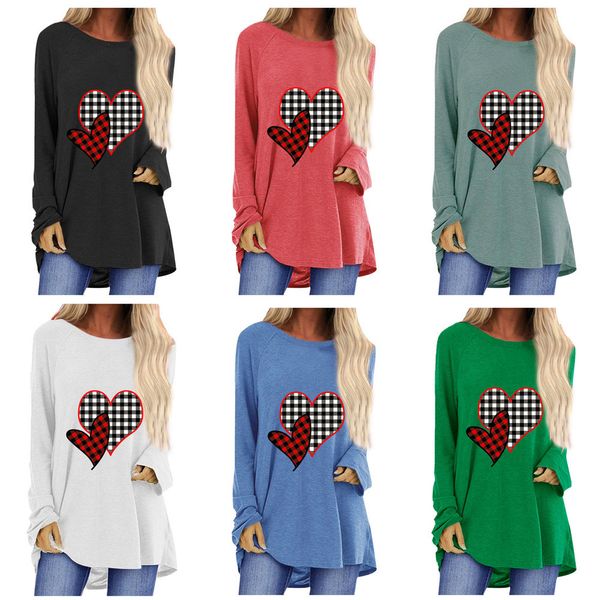 

2021 valentines day women long sleeve t shirts plaid heart printing t-shirt pullovers casual sports sweatshirt autumn clothes h11907, White