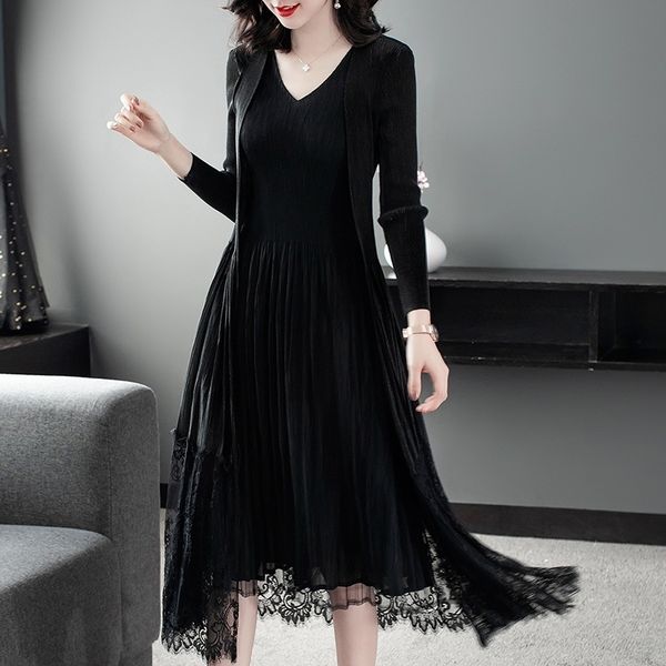 

cmpaz luoyi sanzhai women's spring and summer 2020 dress skirtpleated skirt pleated skirtnew fashion of industry folding heavy two piec, Black;gray