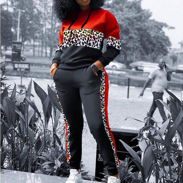 

leopard splice sweatshirt two piece set women full sleeve hoodies and pants sets autumn new streetwear tracksuit 2 piece outfits, Gray