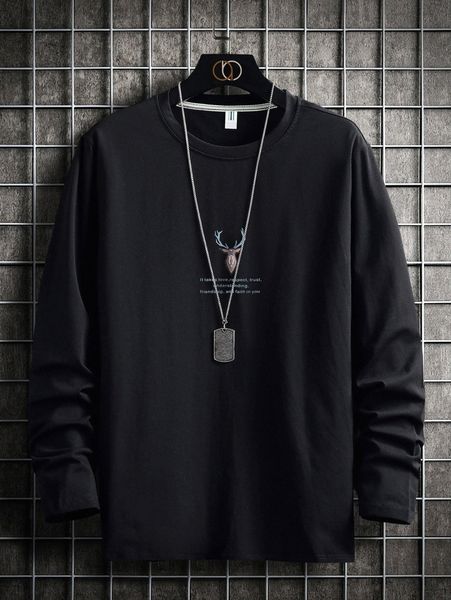 

men deer & slogan graphic tee n9ed#, White;black