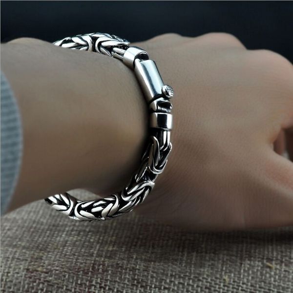 

real s925 solid silver men's bracelet simple personality bracelet fashion women's bracelet 1028, Black
