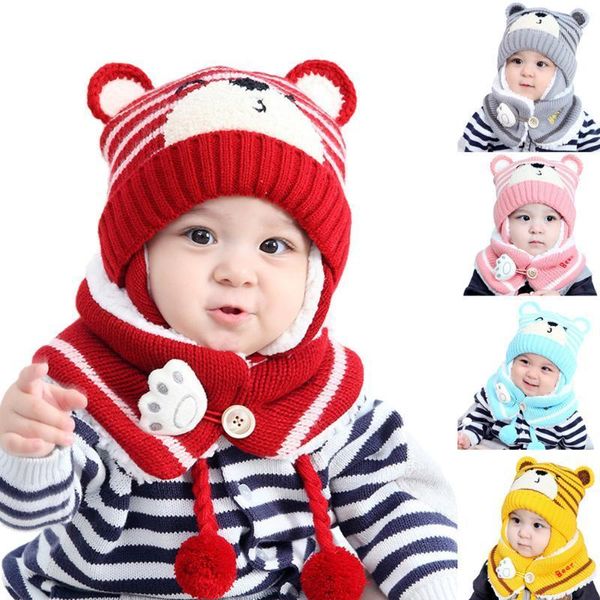 

1 set newborn babywinter knitted hat baby earflap beanie hat with scarf f kids girls boys crochet beanie caps pgraphy props1, Yellow