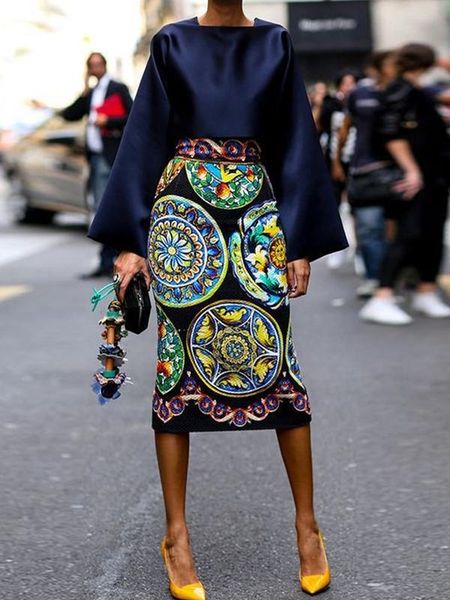 

w7cp4 summer new women's printed trumpet sleeve suit hip-wrapped clothing summer horn trumpet new hip-wrapped printed horn sleeve s, Gray