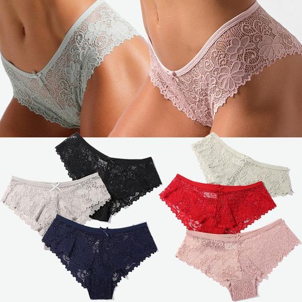 

floral lace panties women low rise transparent briefs ice silk seamless soft lingerie cotton crotch underpants underwear1, Black;pink