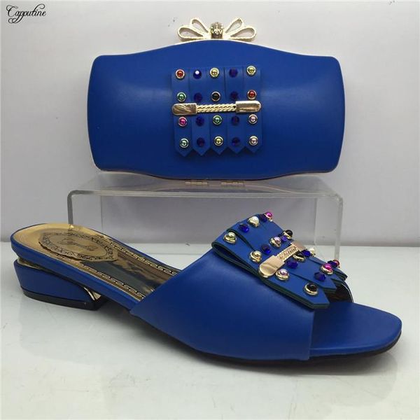

excellent medium heel african shoes and handbag set with stones gy20 royal blue heel height 4cm, Black