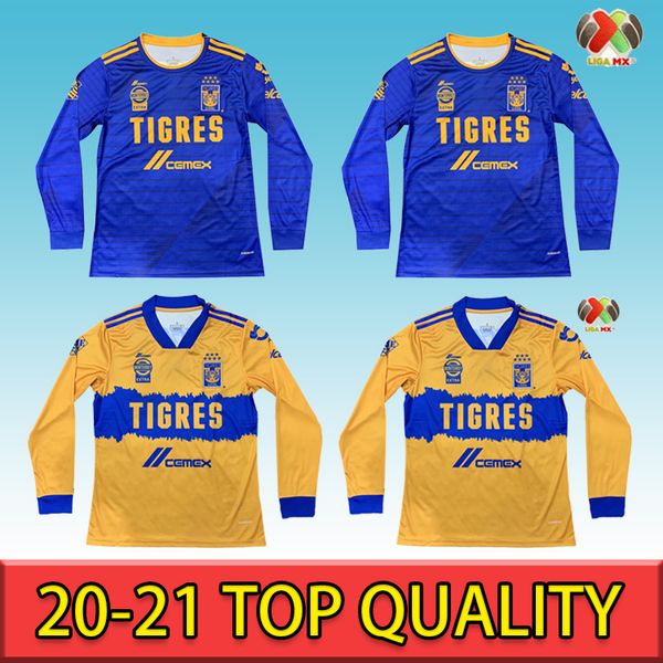 

liga mx 2020 2021 tigres uanl soccer jerseys 7 stars gignac home away 20 21 long sleeve football shirt 4xl, Black;yellow