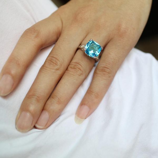 

2020 rings for women silver plated engagement big blue crystal stone zircon ring women wedding bridal bague size 6 7 8 9 10, Golden;silver